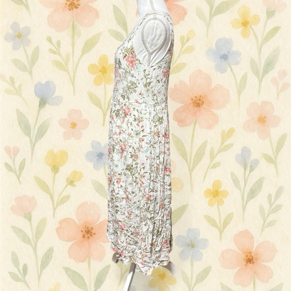 Frye Floral Maxi Dress M Cream Pink Boho Cottagecore Button Front Spring - Picture 4 of 5